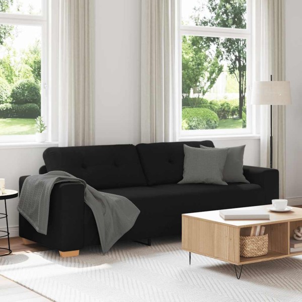 Three-seater sofa, black, 220x78x80 cm, fabric