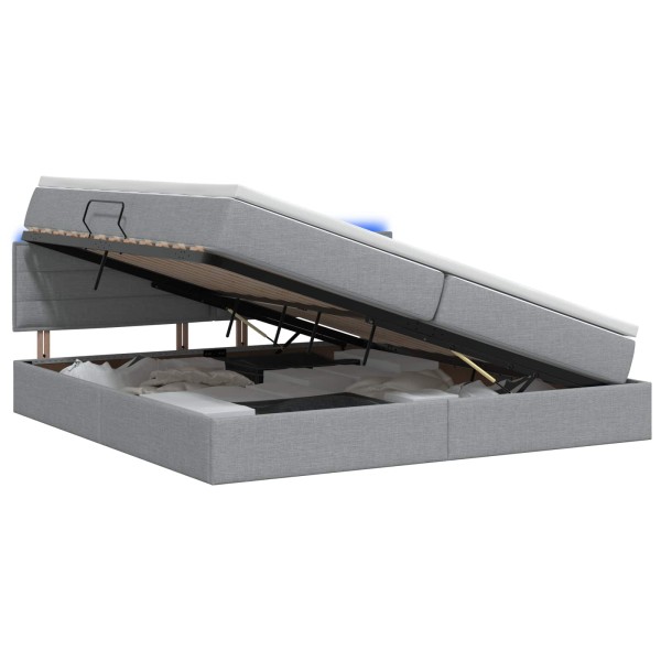 LED storage bed with mattress Light gray 200 x 200 cm