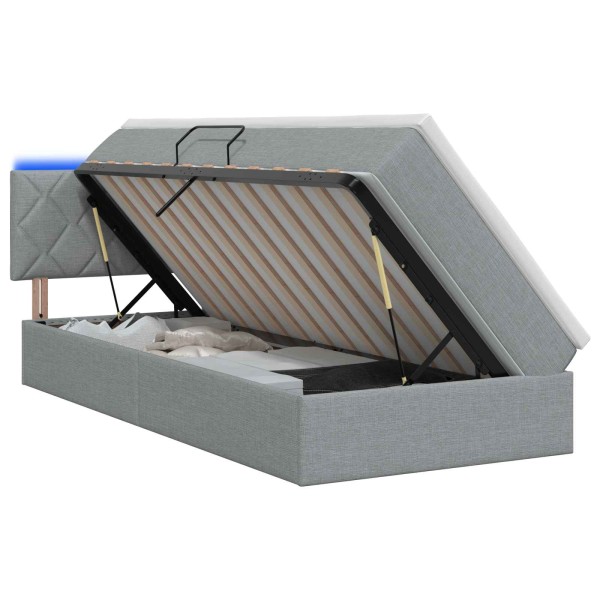 LED storage bed with mattress Light gray 90 x 190 cm