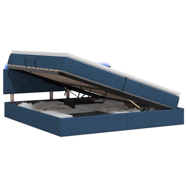 LED storage bed with mattress Blue 200 x 200 cm Fabric