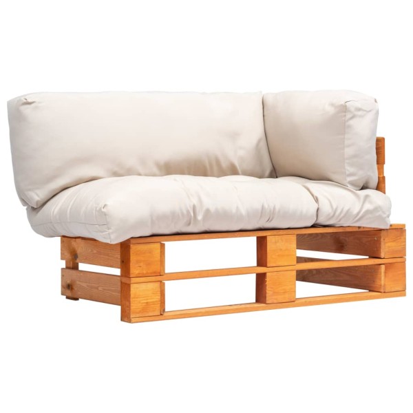 Pallet sofa with beige cushions, pine wood