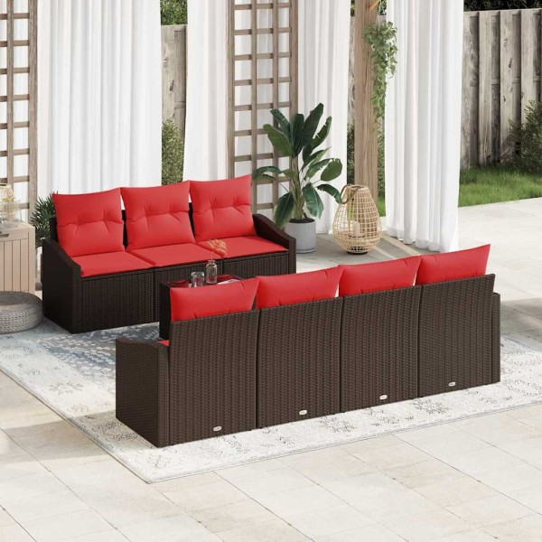 Sofa set 8 pcs. 3-Number of seats Brown and red