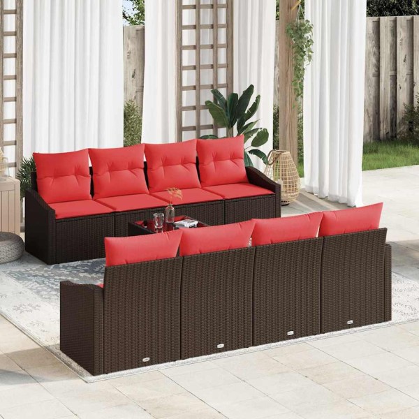 Sofa set 9 pcs. 3-Number of seats Brown and red