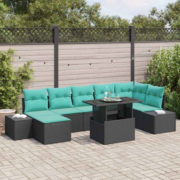 Garden Sofa Set 8 pcs. Black and blue polyrattan