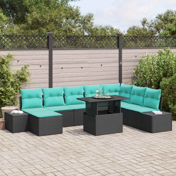 Garden Sofa Set 9 pcs. Black and blue polyrattan