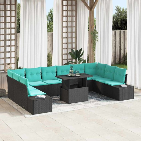 Garden Sofa Set 11 pcs. Black and blue polyrattan