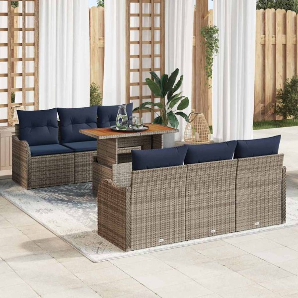 Garden Sofa Set 7 pcs. Gray and dark blue polyrattan