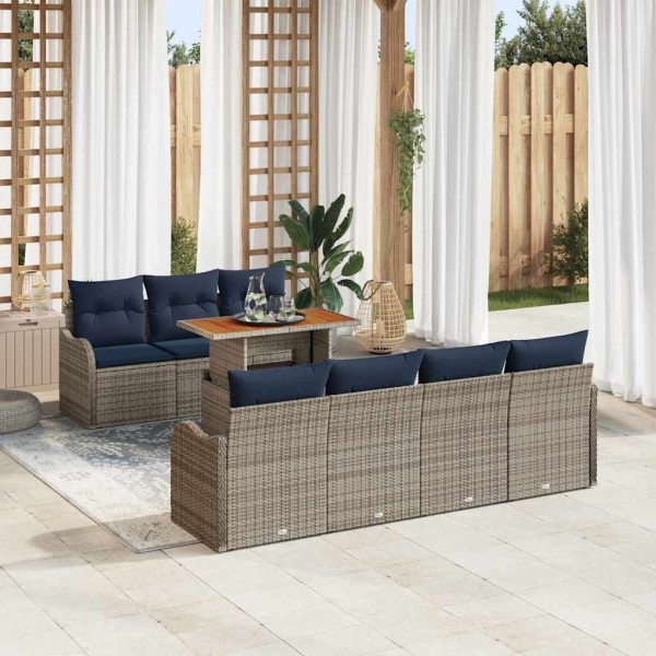 Garden Sofa Set 8 pcs. gray and navy blue