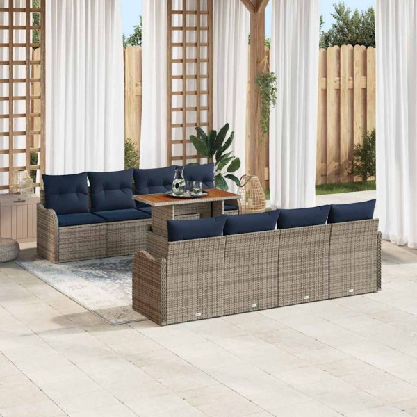 Garden Sofa Set 7 pcs. gray and navy blue