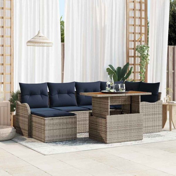 Garden Sofa Set 7 pcs. gray and navy blue