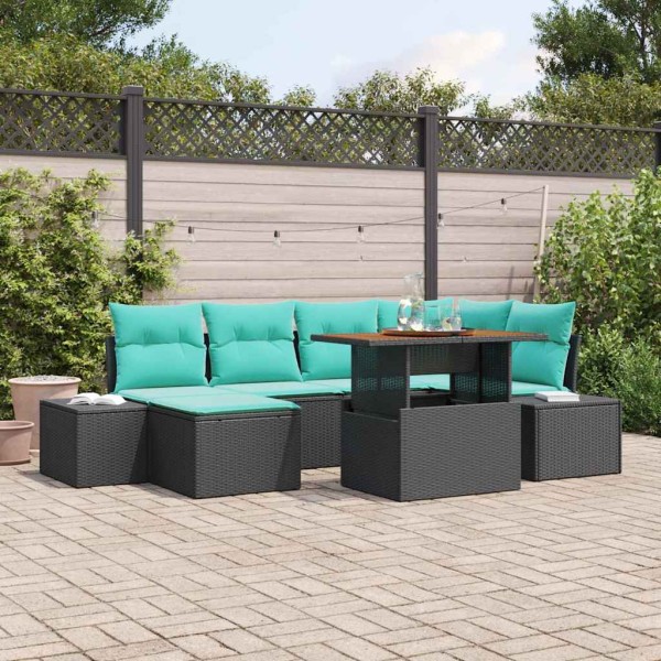 Garden dining set 7 pcs. Black and teal