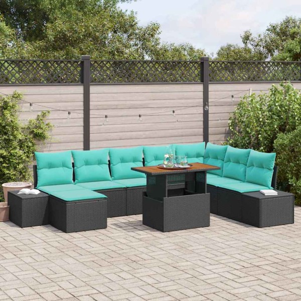 Garden Sofa Set 9 pcs. Black and teal