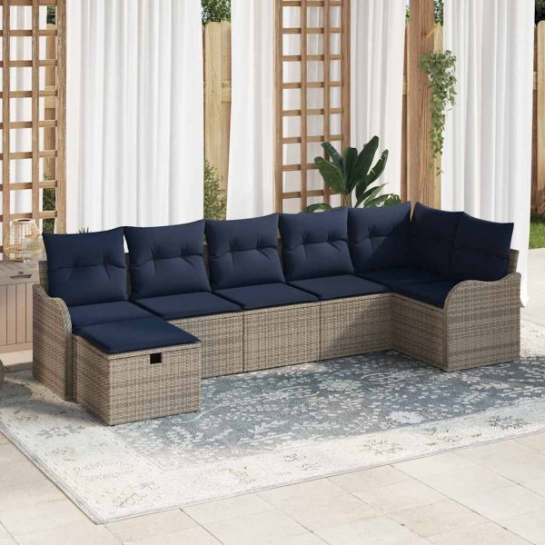 Sofa set with pillow Gray and dark blue polyrattan
