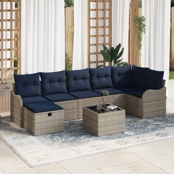 Sofa set with pillow Gray and dark blue polyrattan