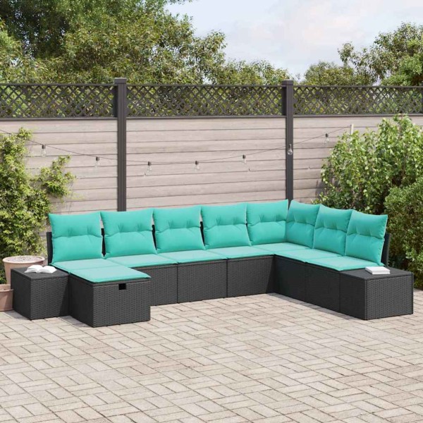 Garden Sofa Set 8 pcs. Black polyrattan