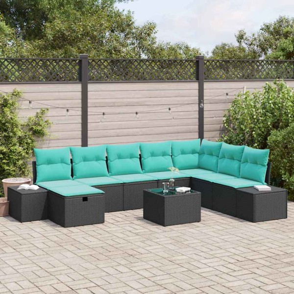 Garden Sofa Set 9 pcs. Black polyrattan