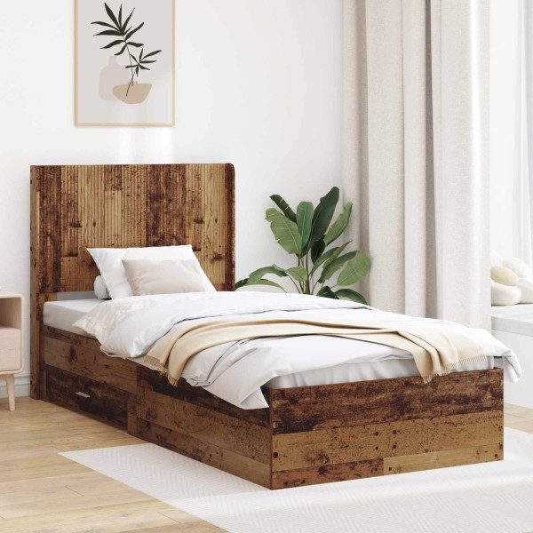 Bed frame with storage and back Aged wood