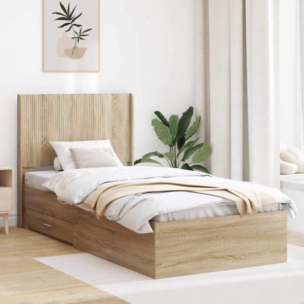 Bed frame with storage and back Sonoma oak