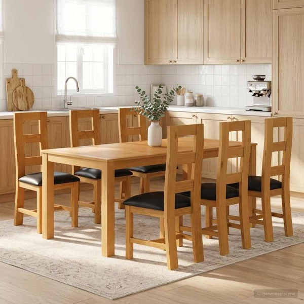 Dining set 7 pcs. Black Solid oak wood