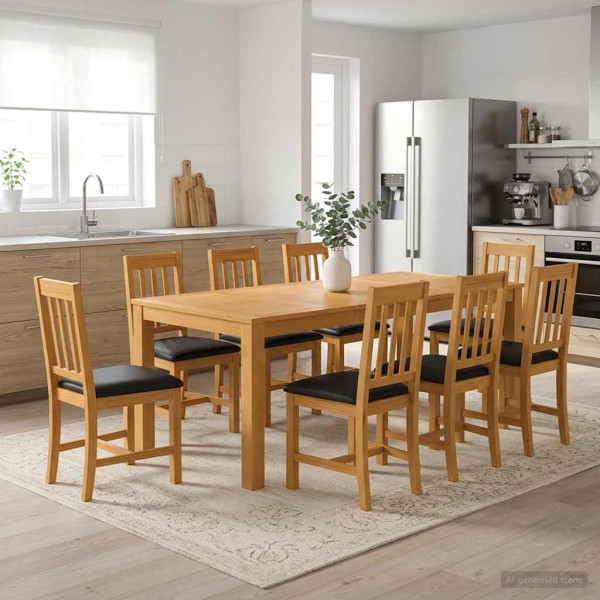Dining set 9 pcs. Black Solid oak wood