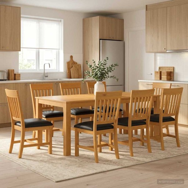 Dining set 9 pcs. Black Solid oak wood