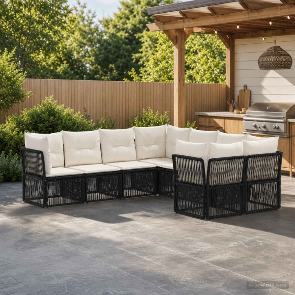 Garden Sofa Set 8 pcs. 8-Seats Black polyrattan