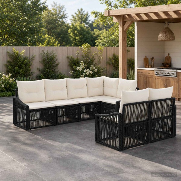 Garden Sofa Set 7 pcs. 7-Number of seats Black polyrattan