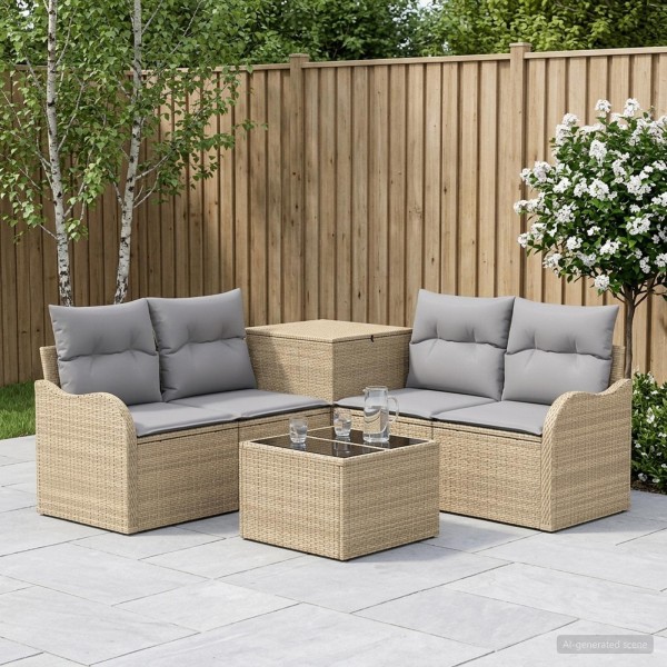 Sofa set 6 pcs. Beige and light gray