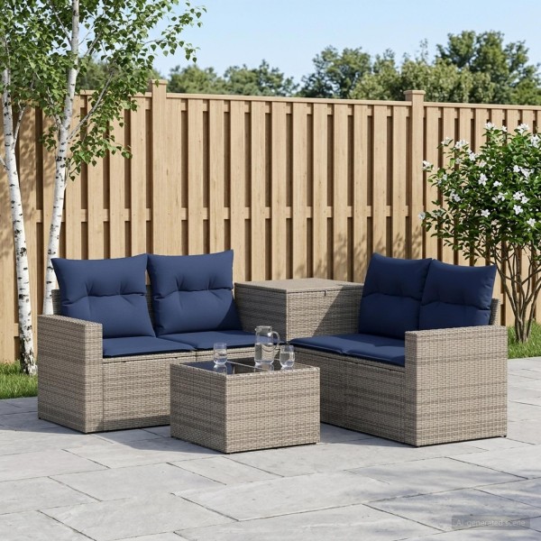 Sofa set 6 pcs. Gray and navy blue