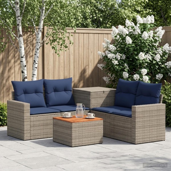 Sofa set 6 pcs. Gray and navy blue