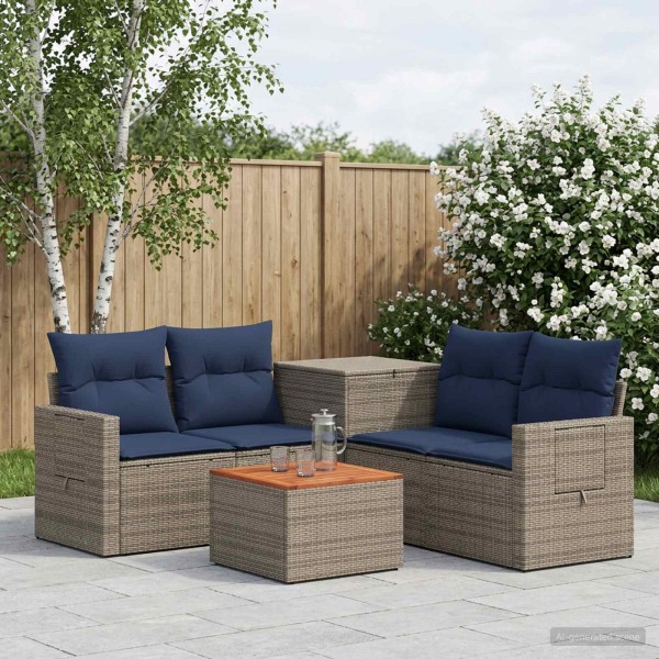 Sofa set 6 pcs. Gray and navy blue