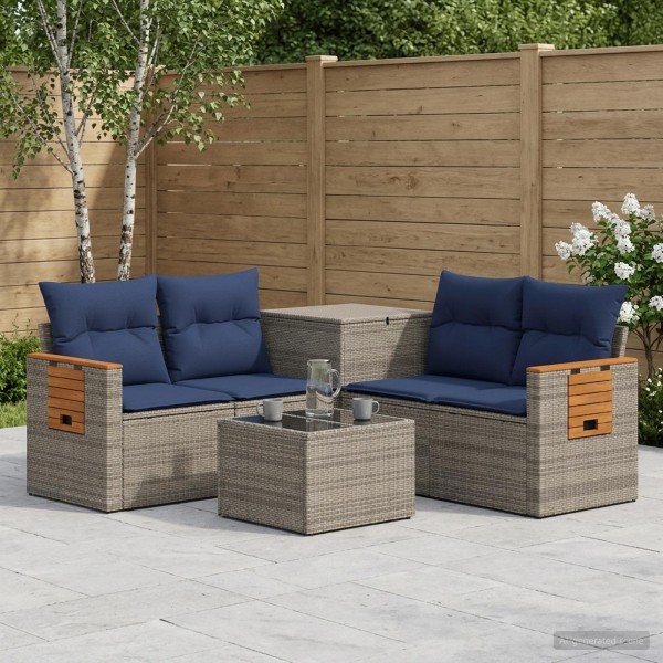 Sofa set 6 pcs. Gray and navy blue