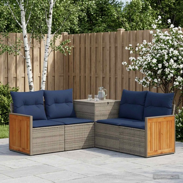 Sofa set 5 pcs. Gray and navy blue