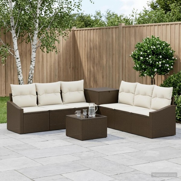 Sofa set 8 pcs. Brown and Cremation White