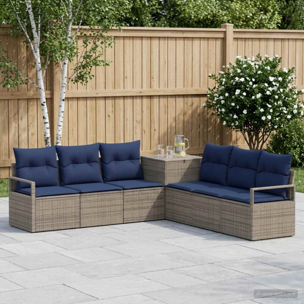 Sofa set 7 pcs. Gray and navy blue