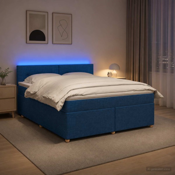 Spring bed with mattress Blue 140 x 190 cm Fabric