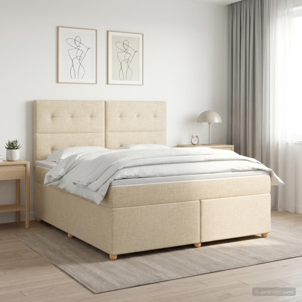 Spring bed with mattress Cream 140 x 190 cm Fabric