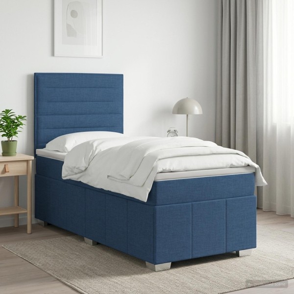 Spring bed with mattress Blue 90 x 200 cm Fabric