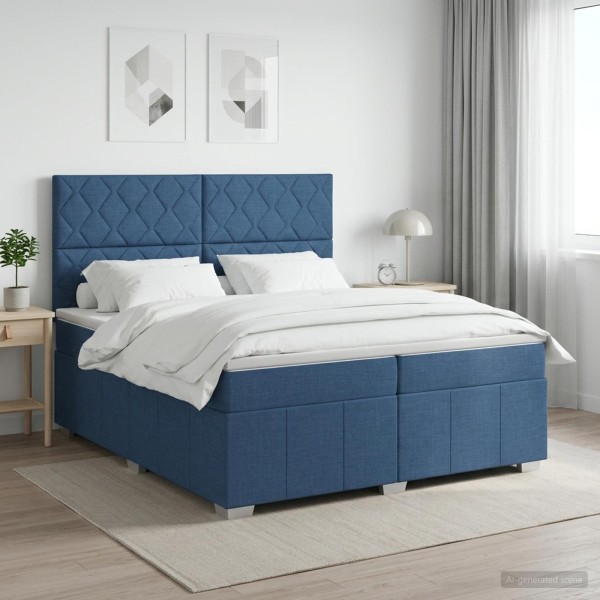 Spring bed with mattress Blue 200 x 200 cm Fabric