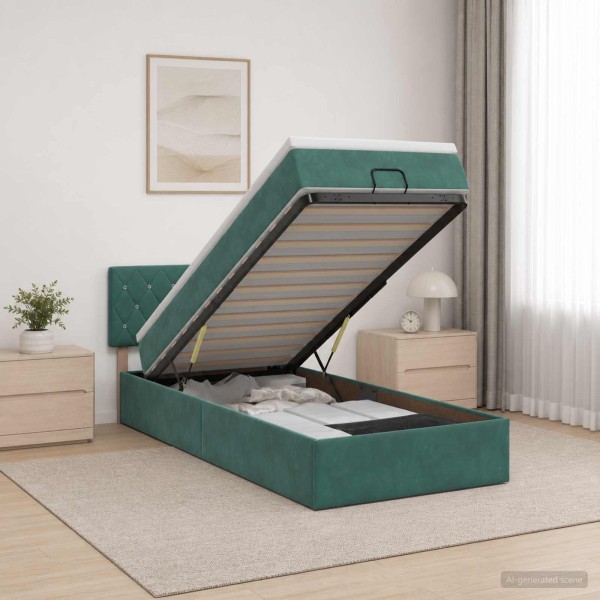 Adjustable bed with mattress Dark green 80 x 200 cm Velvet