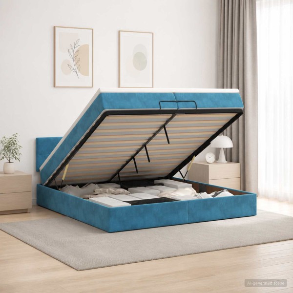 Adjustable bed with mattress Dark blue 200 x 200 cm