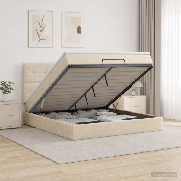 Adjustable bed with mattress Cream 140 x 190 cm Fabric