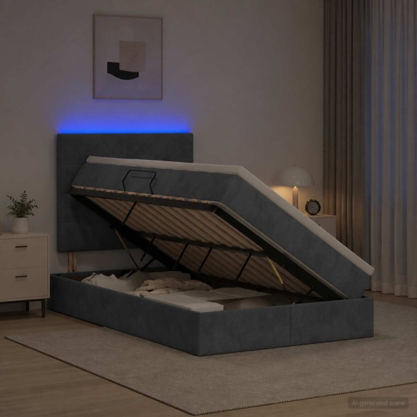 LED storage bed with mattress Dark gray 120 x 200 cm
