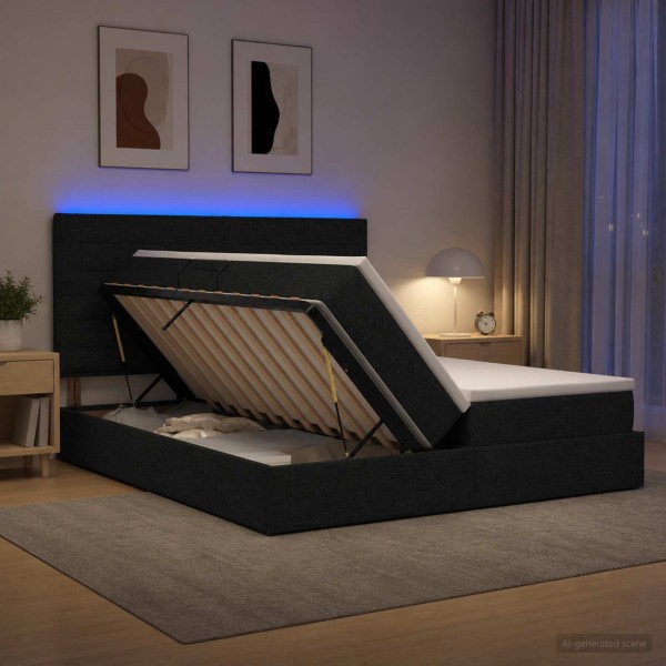 LED storage bed with mattress Black 180 x 200 cm Fabric