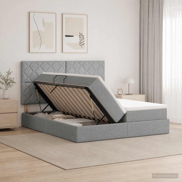 LED storage bed with mattress Light gray 200 x 200 cm