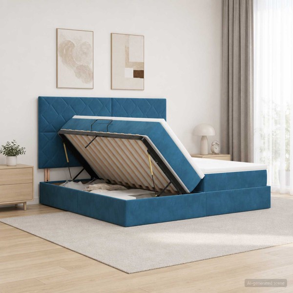 LED storage bed with mattress Dark blue 180 x 200 cm