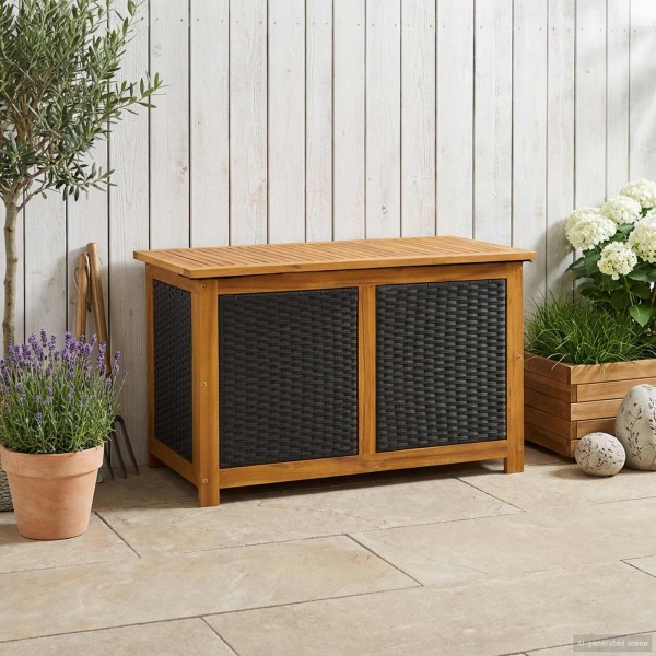 Garden storage box 185 L Solid acacia wood Black