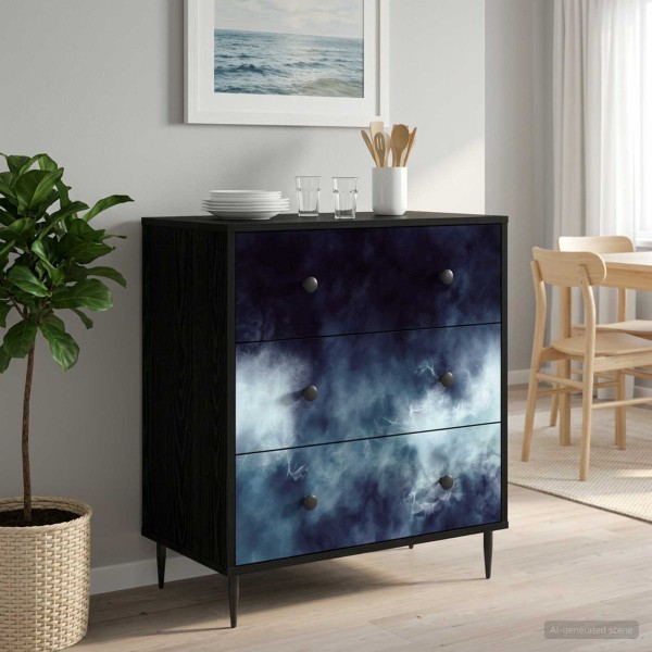Pull-out cabinet RAALTE Blue marble pattern Black oak