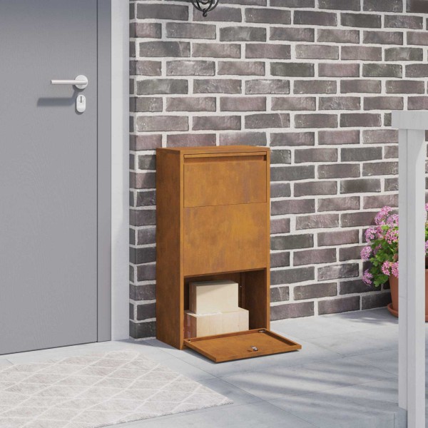 Parcel box with storage with door Rusting 44 x 22 x 82 cm