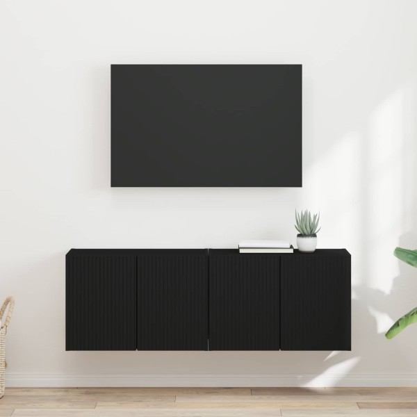 TV wall cabinet 2 pcs. Black Treated wood